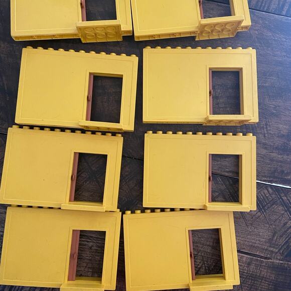 Vintage Lego Duplo yellow and brown sliding door wall panel set of 8 - Picture 2 of 7